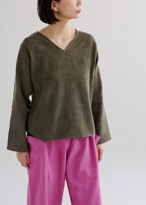 Petty charka Kalacotton Khadi V-neck Long Sleeve Top (3 colors)
