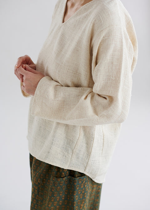 Petty charka Kalacotton Khadi V-neck Long Sleeve Top (3 colors)