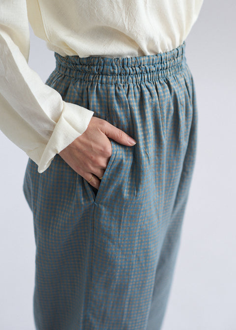 天然染手織コットンシルクギンガムチェック シーディーパンツ(全2色)