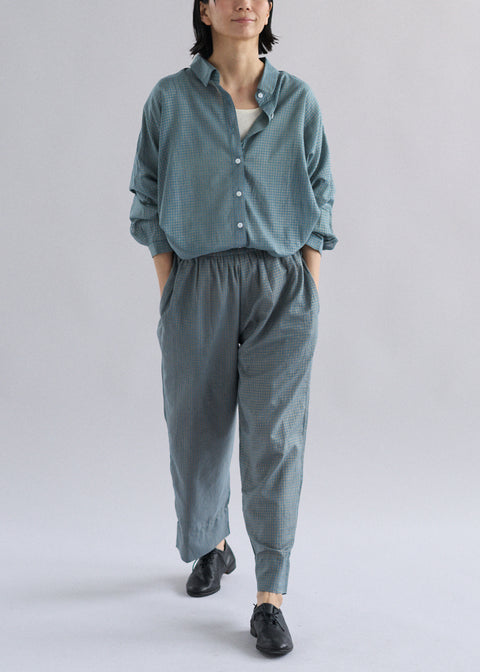 天然染手織コットンシルクギンガムチェック シーディーパンツ(全2色)