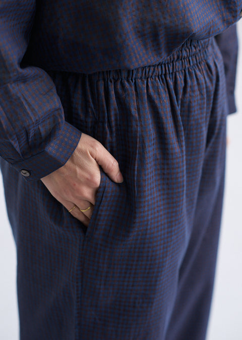 天然染手織コットンシルクギンガムチェック シーディーパンツ(全2色)