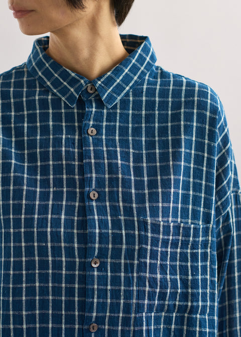 THRIFT / MALKHA 天然染オーガニックコットンディリシャツ Indigo White