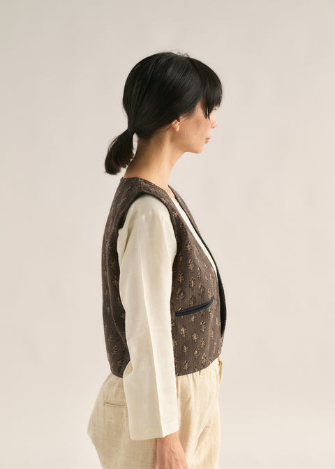 伝統染バロートラプリント キルテッドボレロベスト