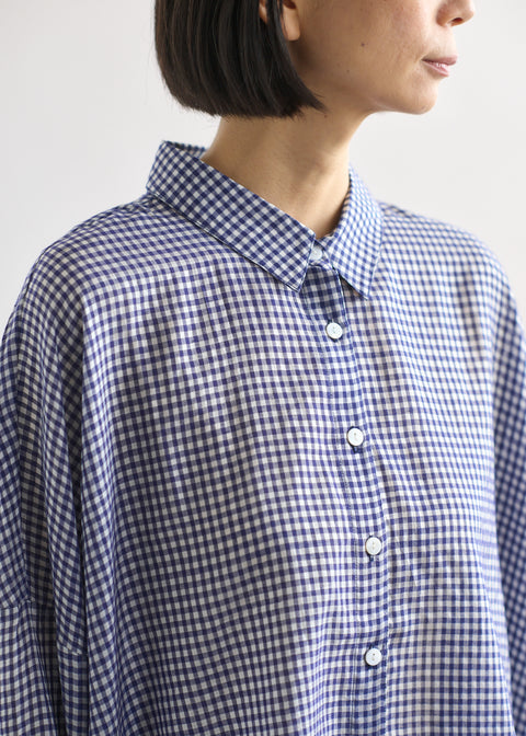 Handwoven Cotton Silk Gingham Check Loose Blouse (2 colors)