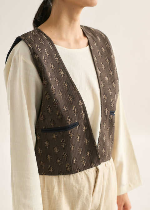 伝統染バロートラプリント キルテッドボレロベスト