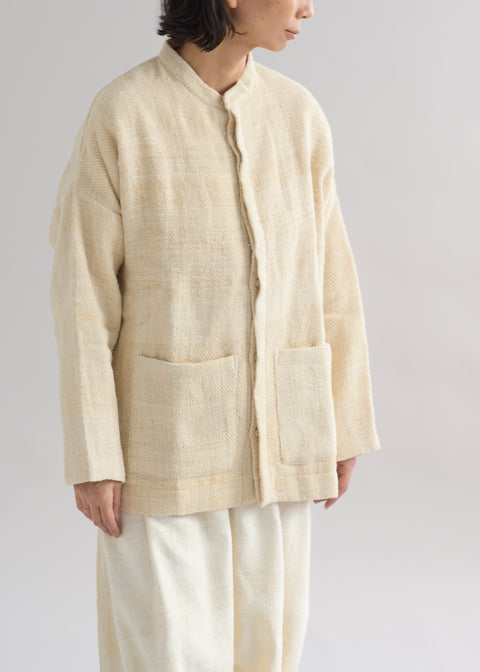 Naturally dyed handwoven sheep wool short stand-collar jacket (4 colors available)