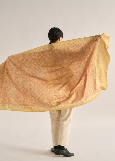 Ajrakh dyed mulberry silk shawl