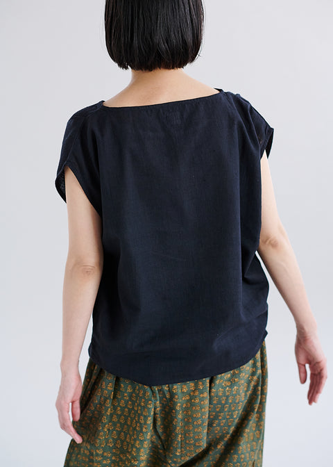 THRIFT / しっくりカディ 丸首トップス Black