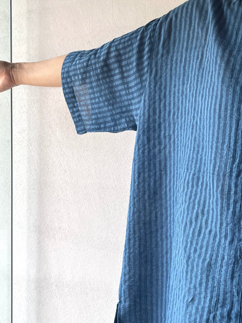 THRIFT / Naturally dyed seersucker khadi summer shirt, size L