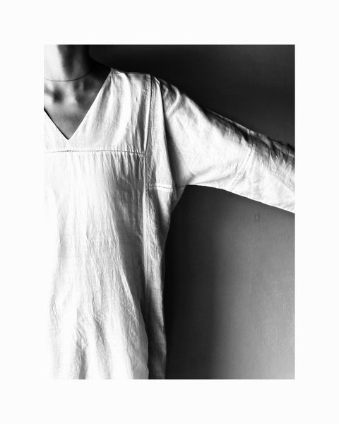 Long V neck dress by MuslinD