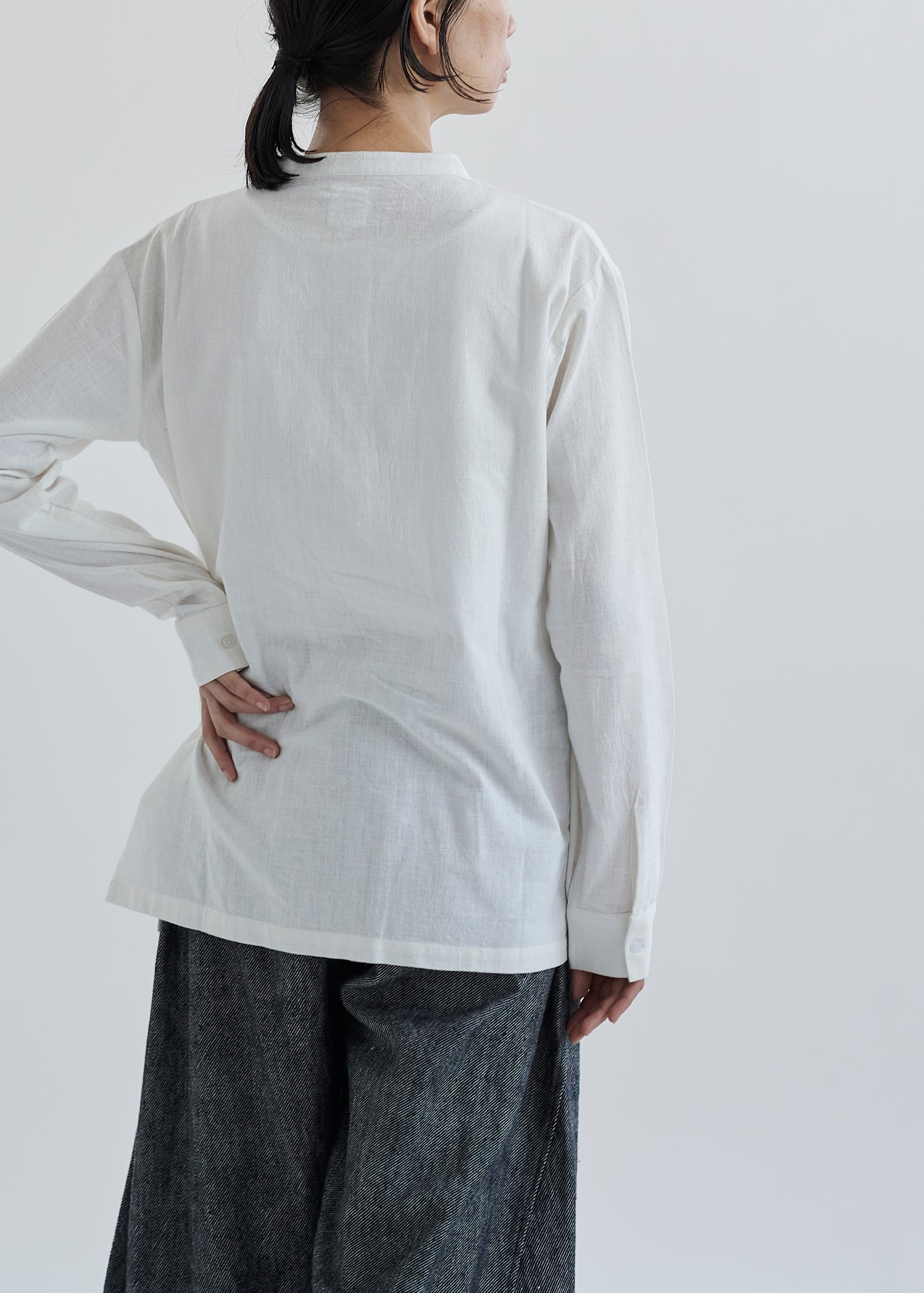 CALICO INDIA cotton長袖シャツ ホワイト しっくりカディはぎシャツ| CALICO キヤリコ：インド手仕事布の世界