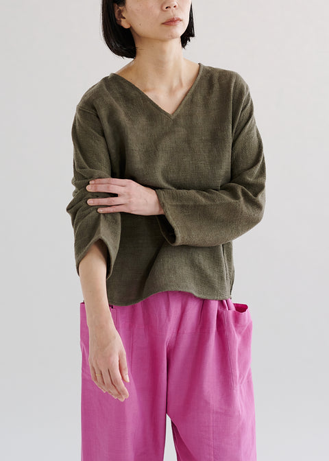 Petty charka Kalacotton Khadi V-neck Long Sleeve Top (3 colors)