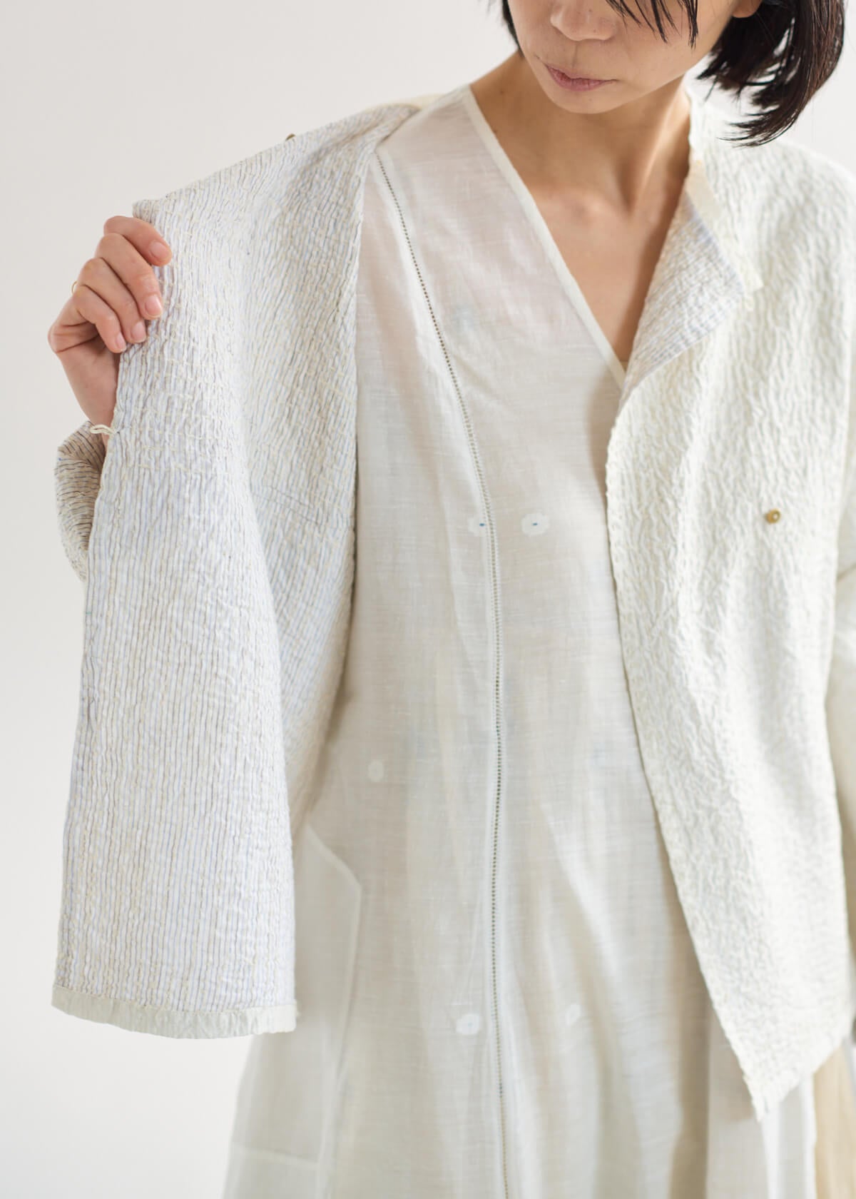 maku textiles DINAZ インディゴ染刺子手織シルクジャケットS maku DINAZ インディゴ染刺子手織シルクジャケット| CALICO