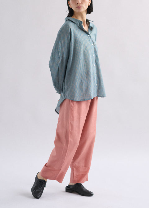 Handwoven Cotton Silk Gingham Check Loose Blouse (2 colors)