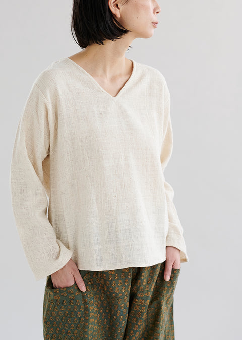 Petty charka Kalacotton Khadi V-neck Long Sleeve Top (3 colors)