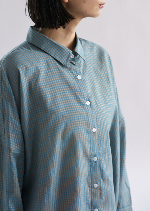 手織コットンシルクギンガムチェック ルーズブラウス（全4色）