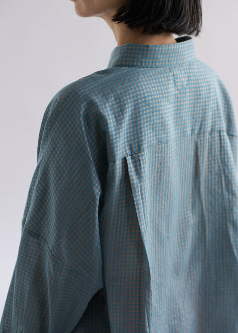 手織コットンシルクギンガムチェック ルーズブラウス（全4色）