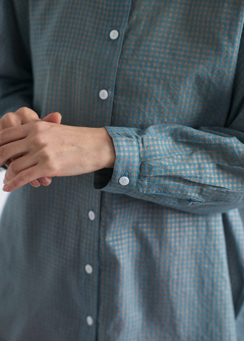 手織コットンシルクギンガムチェック ルーズブラウス（全4色）