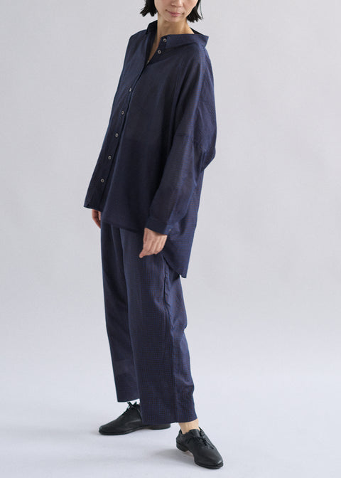 手織コットンシルクギンガムチェック ルーズブラウス（全4色）