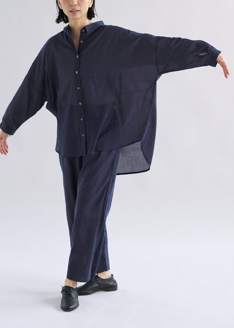 Handwoven Cotton Silk Gingham Check Loose Blouse (2 colors)