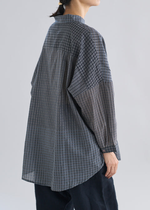 Handwoven Cotton Silk Two-tone Sari Check Loose Blouse