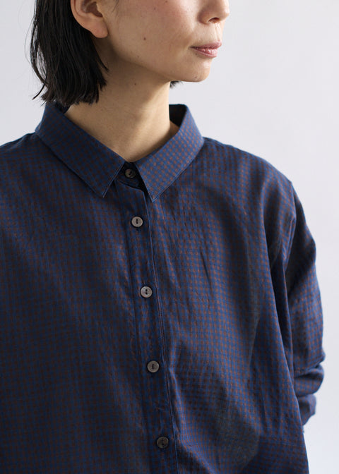 手織コットンシルクギンガムチェック ルーズブラウス（全4色）