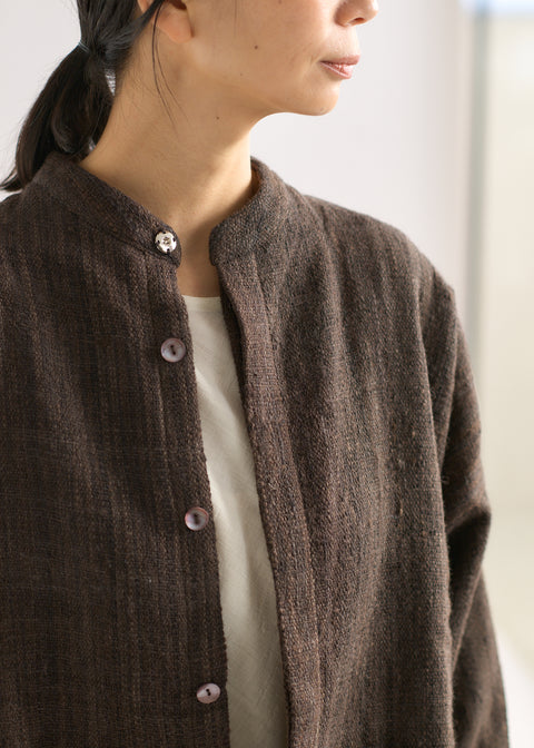 Naturally dyed handwoven sheep wool short stand-collar jacket (4 colors available)