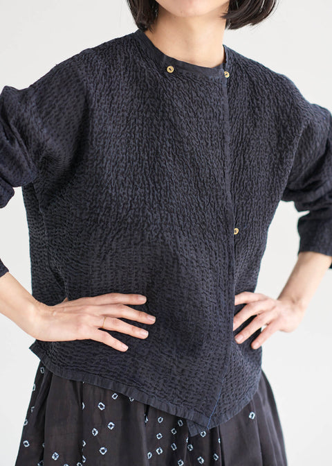 maku DINAZ Indigo dyed sashiko hand-woven silk jacket