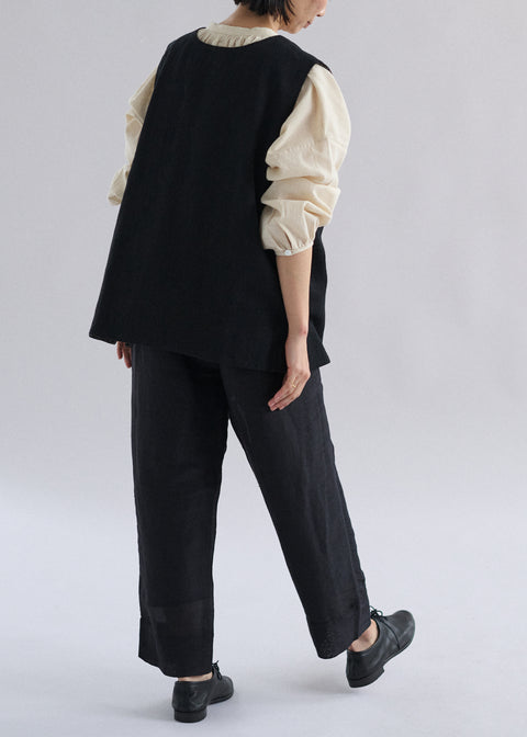 コットンリネンダイヤ ラウンドネックベスト