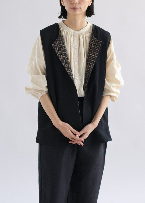 コットンリネンダイヤ ラウンドネックベスト