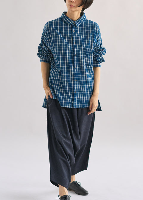 THRIFT / MALKHA 天然染オーガニックコットンディリシャツ Indigo White