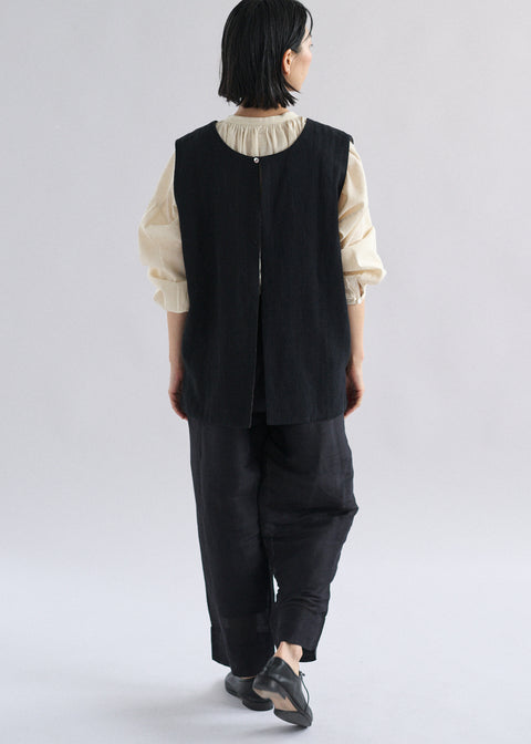 コットンリネンダイヤ ラウンドネックベスト