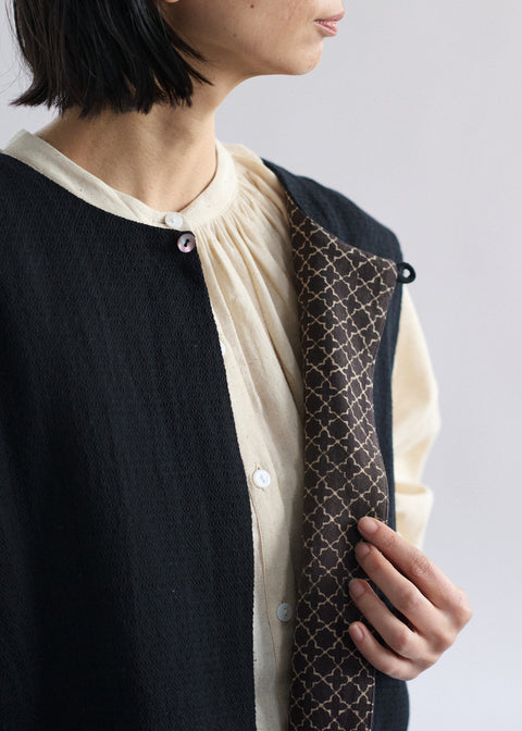 コットンリネンダイヤ ラウンドネックベスト