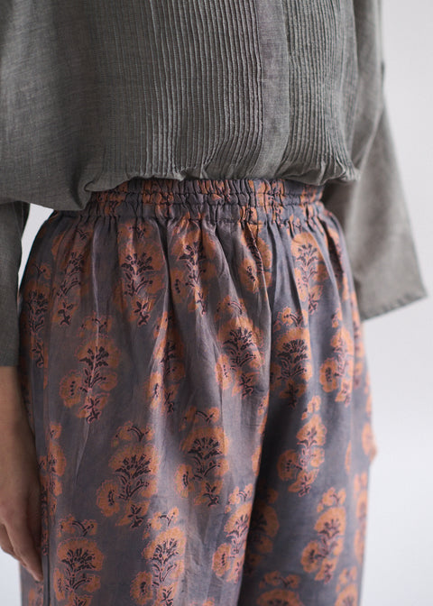 ムガールフラワーブロックプリントマルベリシルク シーディーパンツ