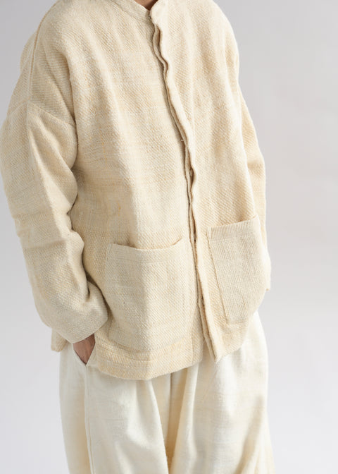 Naturally dyed handwoven sheep wool short stand-collar jacket (4 colors available)