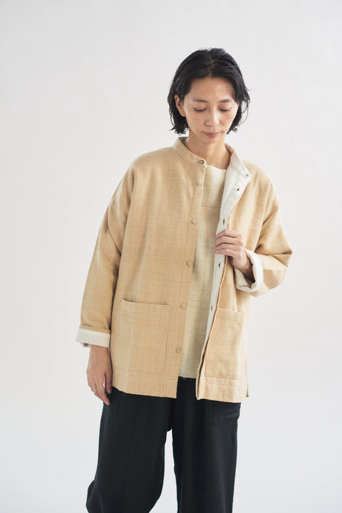 Naturally dyed Zero count Khadi short stand collar jacket