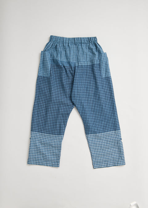 Cotton Silk Sari Check Lon Pants