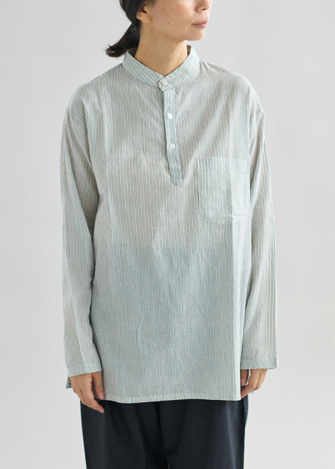 Fine Khadi Rail Striped Stand Collar Kurta Shirt