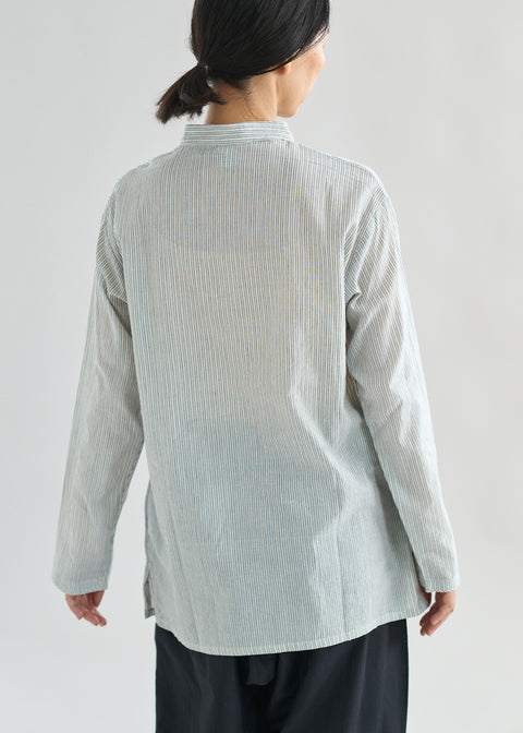 Fine Khadi Rail Striped Stand Collar Kurta Shirt