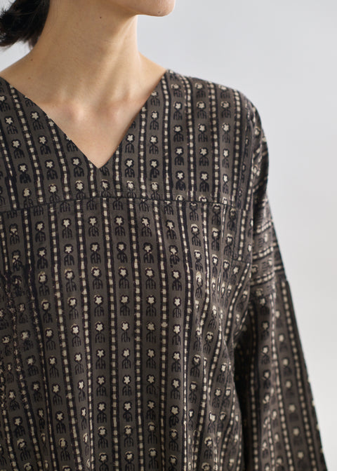 Traditional Dyed Block Print Balotra V-neck Dress