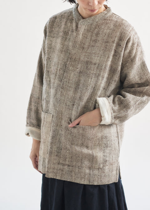 Naturally dyed handwoven sheep wool short stand-collar jacket (4 colors available)