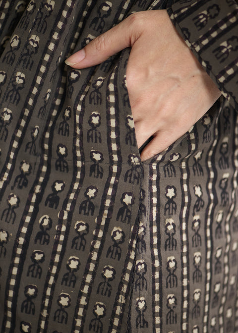 Traditional Dyed Block Print Balotra V-neck Dress
