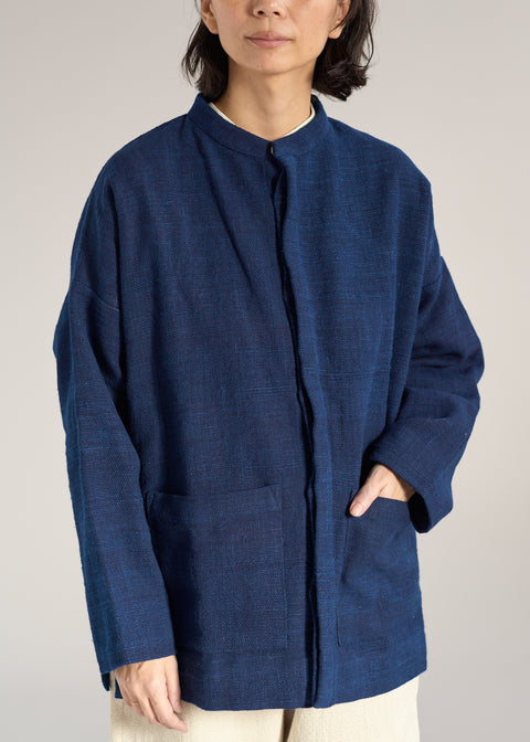 Naturally dyed Zero count Khadi short stand collar jacket
