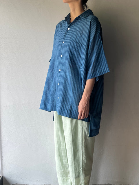 THRIFT / Naturally dyed seersucker khadi summer shirt, size L
